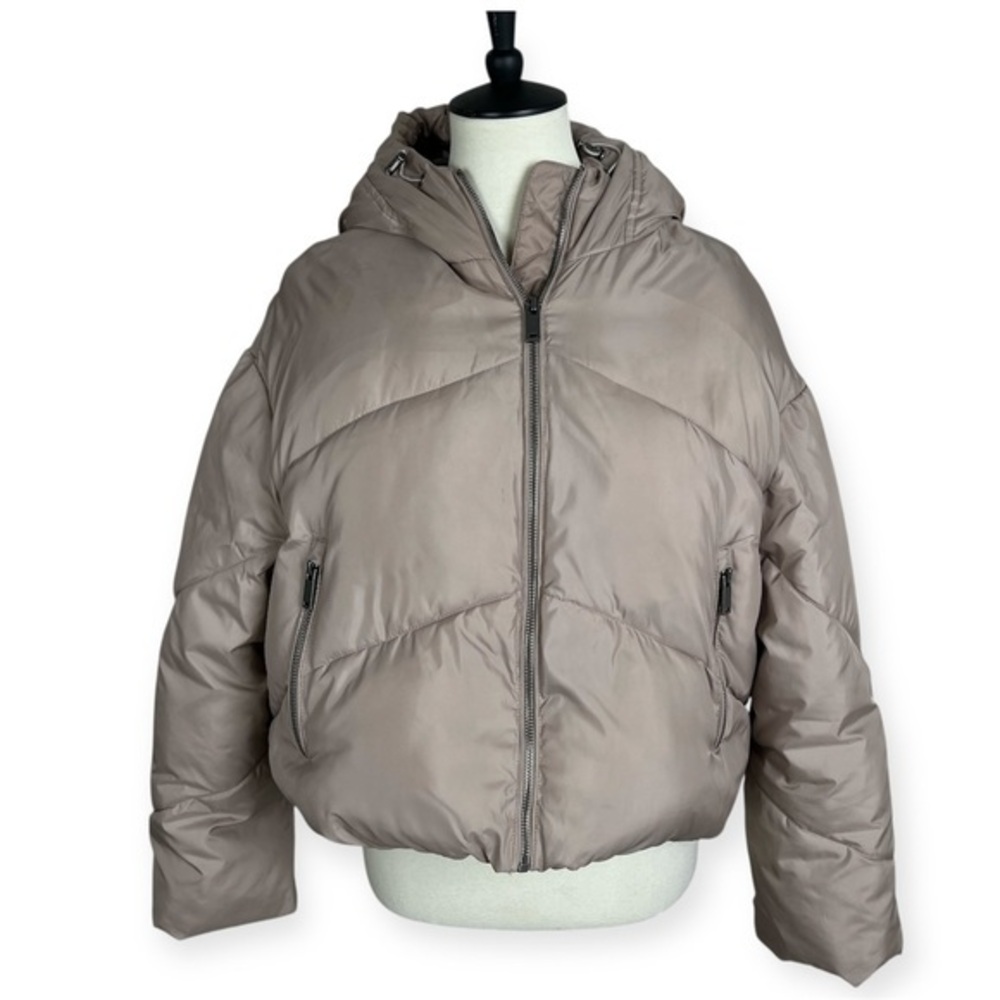 Zara Beige Cropped Puffer‎ Jacket Hooded Zip Up Size Small *notes